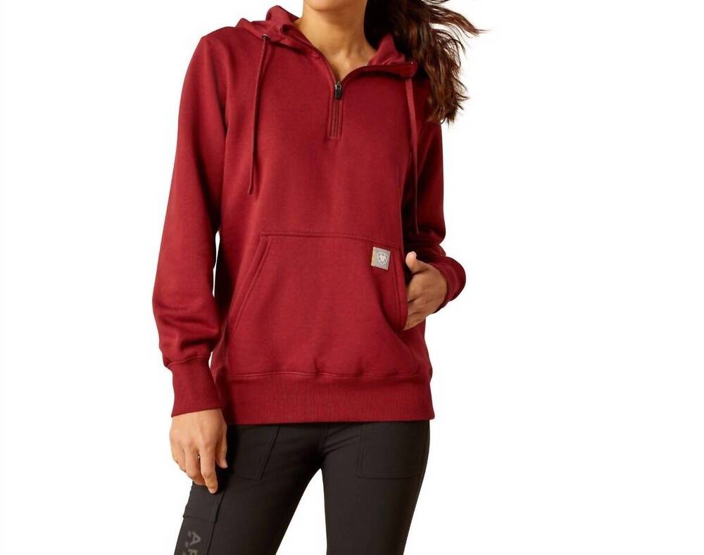 NEW ARIAT rebar skill set 1/2 zip hoodie in cabernet